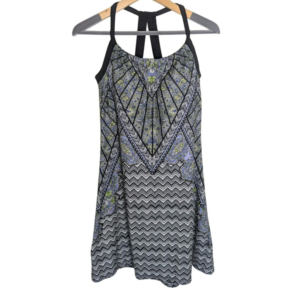 PrAna Quinn Dress Black Samba Paisley Geometric Shelf Bra Racerback Women Size S